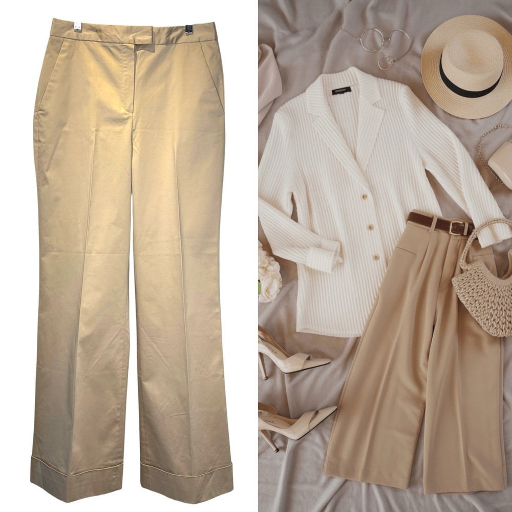 Massimo Dutti NWT Beige wide leg cuffed cotton trousers size US 8